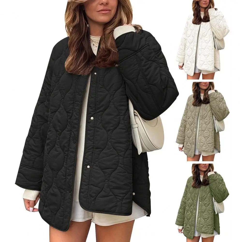 Herbst Winter frauen Lose Jacken Dünne Parka Oversize Mäntel Rundhals Outwear Weibliche Lange Hülse Baumwolle Kleidung Mit Taschen