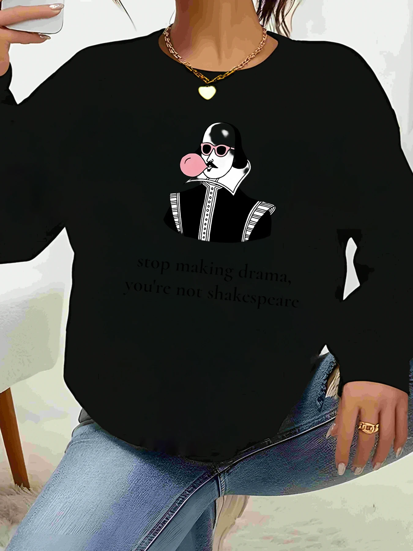 

Футболка с длинными рукавами и принтом Гумки Шекспира, повседневная одежда на Хэллоуин, женская мода