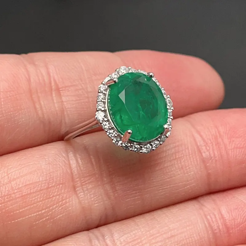 Real Sterling Silver Crystal Ring Man Made Emerald Color Gemstone Ring with Gold Plated 925 Silver Lab Created Crystal Jewelry