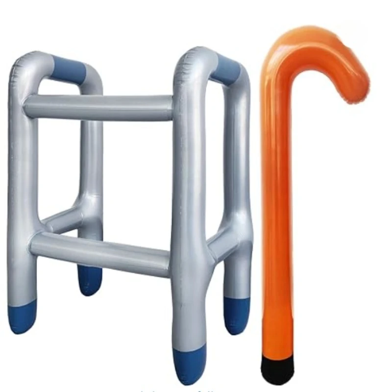 

2/3 Pcs Inflatable Walker and Cane,Fake Cane Blow Up Toy,Funny Old Age Costume Prop for Retirement Party Decorations Gag Gift,