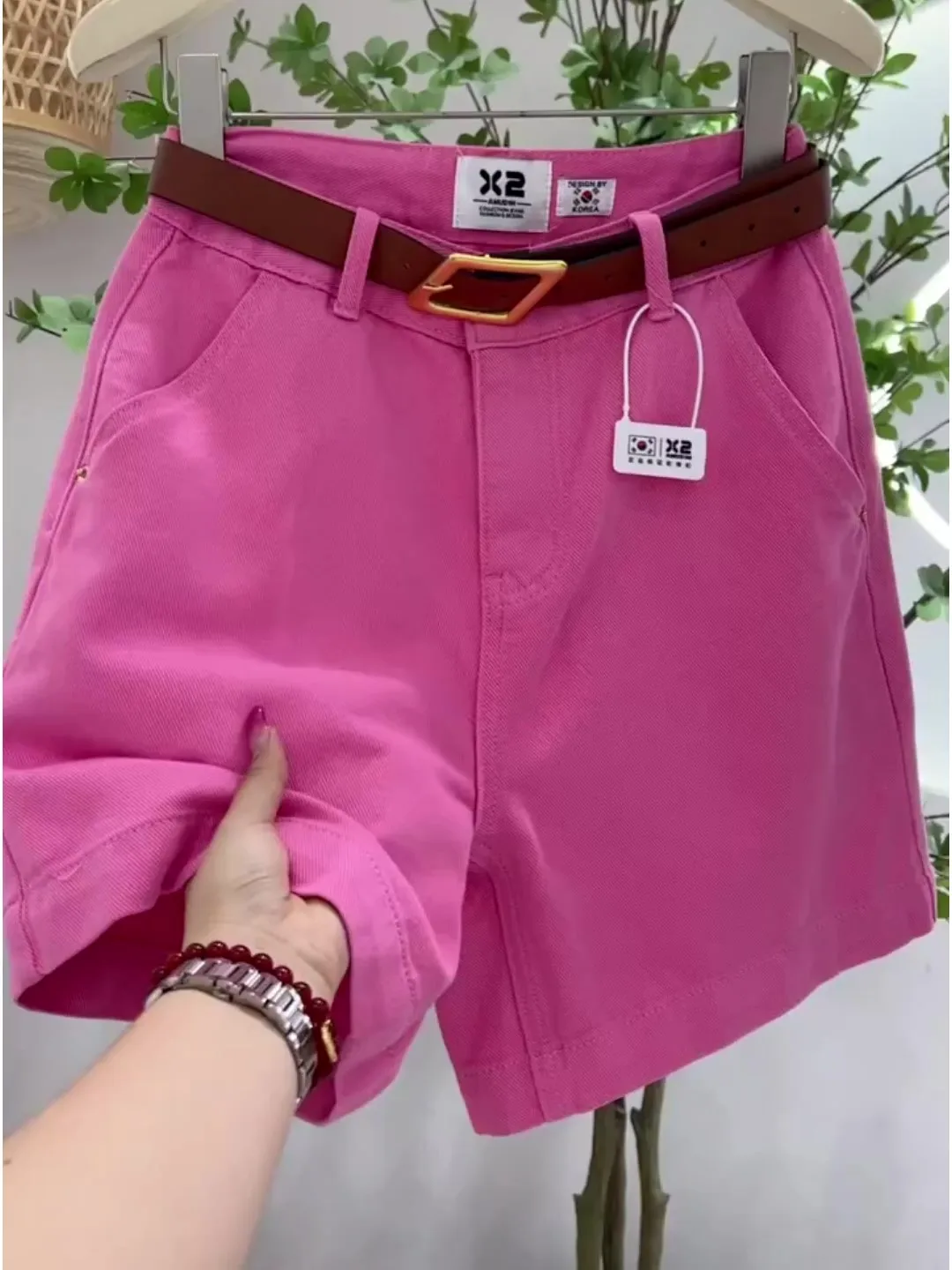 

High Waist Dragon Fruit Color Denim orts Women Summer Thin Loose Slimming Small Size Wide Leg Five orts New Model