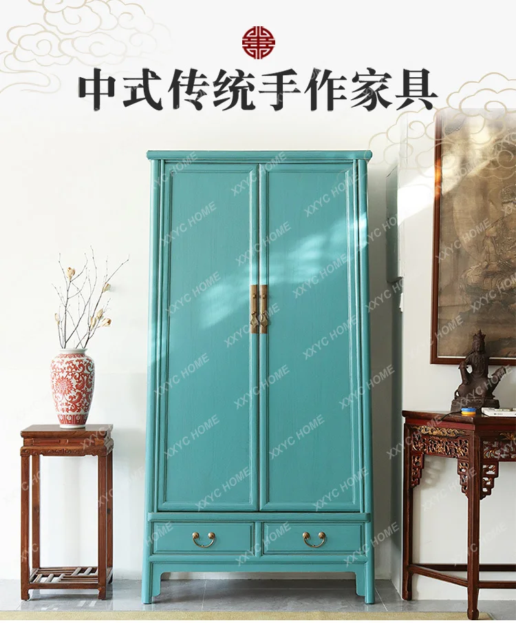 solid wood hanging wardrobe simple Chinese rounded corner locker small bedroom furniture
