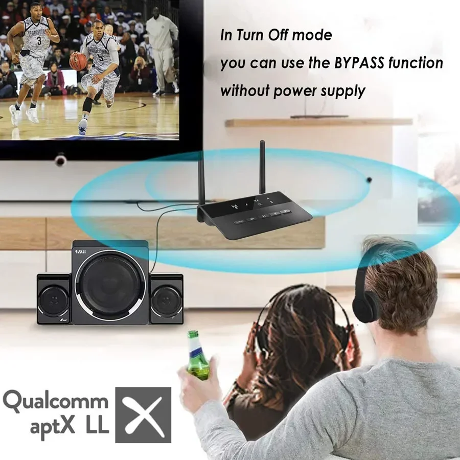 90M Bluetooth 5.0 Transmitter Receiver  Aptx HD LL Low Latency Wireless Audio Adapter 3.5mm AUX RCA Jack for PC TV Headphones view 2