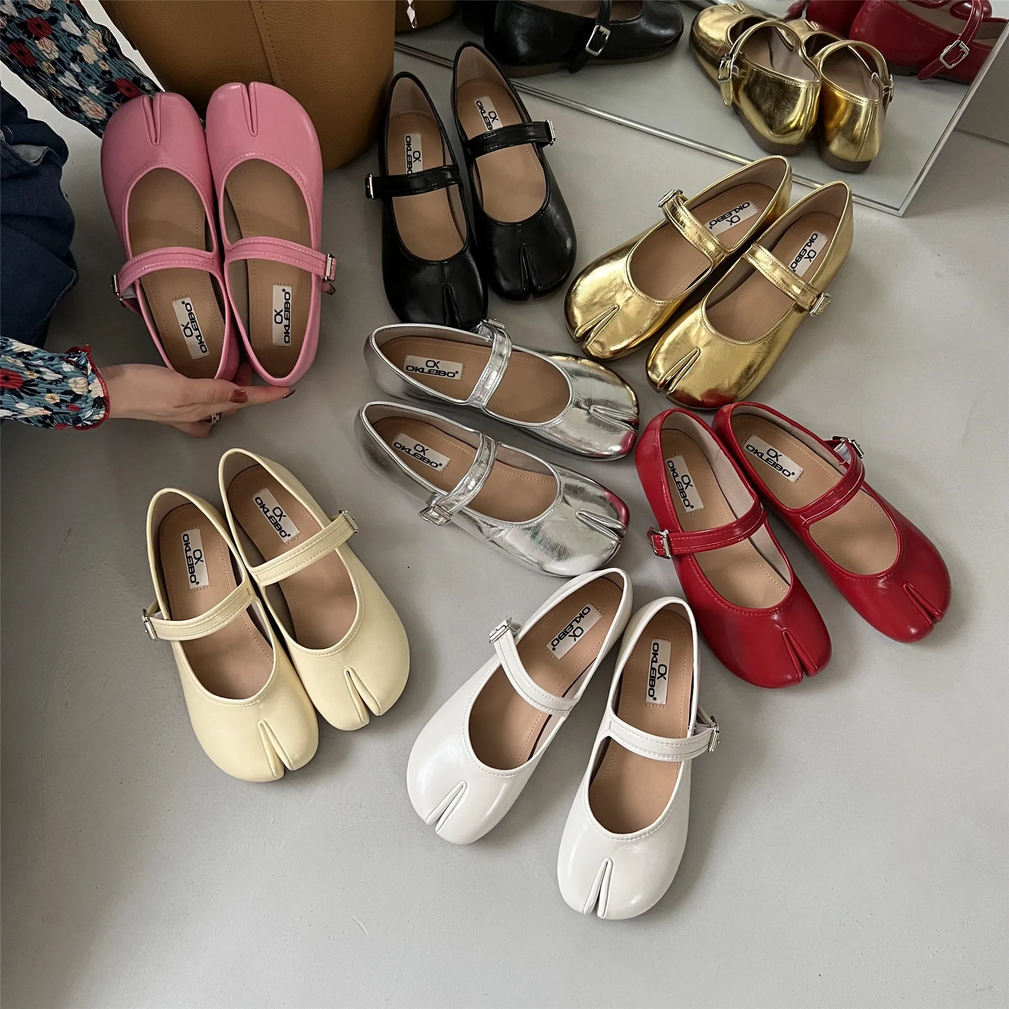 Bailamos Fashion Split Toe Women Flats Mary Janes Casual Tabi Ninja Flat Shoes Ladies Slip On Footwear Comfortable Loafers Balle