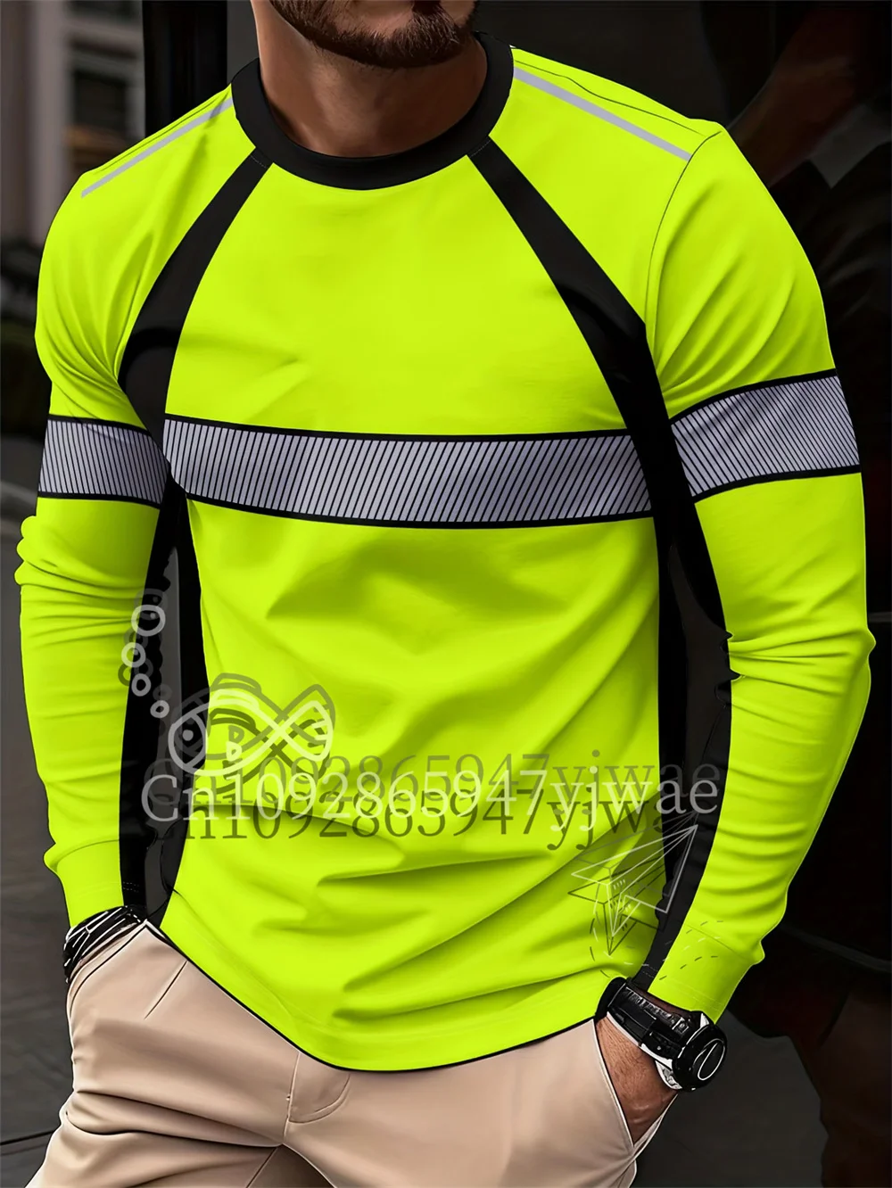 Herren Freizeit 3D-Druck Langarm T-Shirt Fluoreszierende Farbe Heim- und Arbeitskleidung Atmungsaktives Schnelltrocknendes Mesh T-Shirt Herren T-Shirt – Detail 3