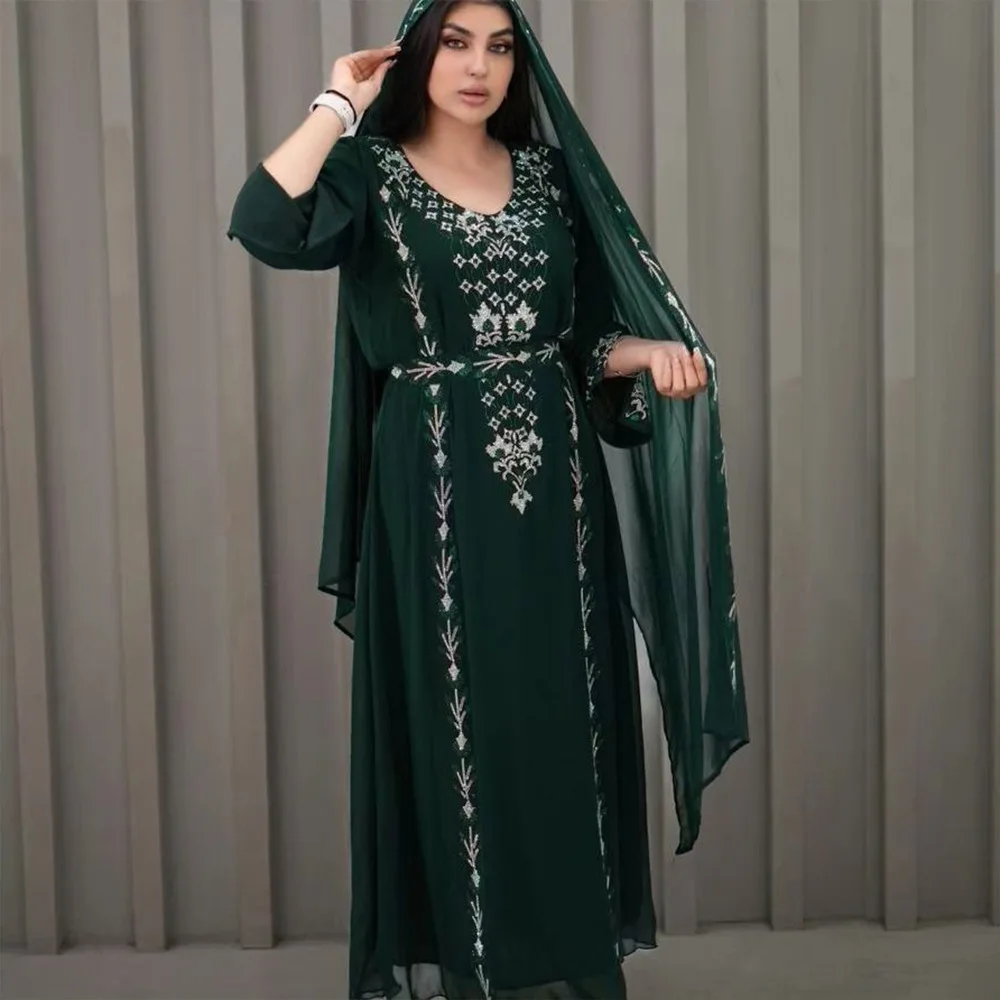 Elegant Middle East Muslim Hijab Abaya Dress for Women Eid Arabic Party Islamic Turkey Dresses Moroccan Caftan Robe