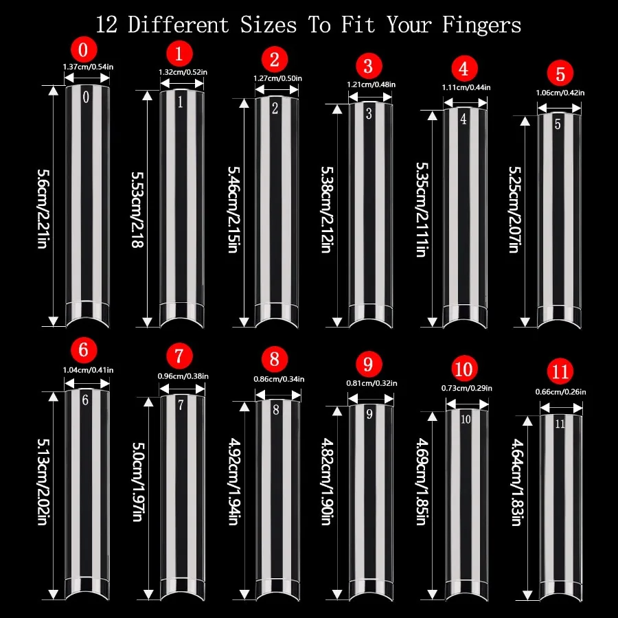 600개 무C커브 네일팁 아크릴 네일용 전문가용 XXXL 투명 네일팁 스트레이트 스퀘어 플랫팁 엑스트라 롱 아크릴 네일
