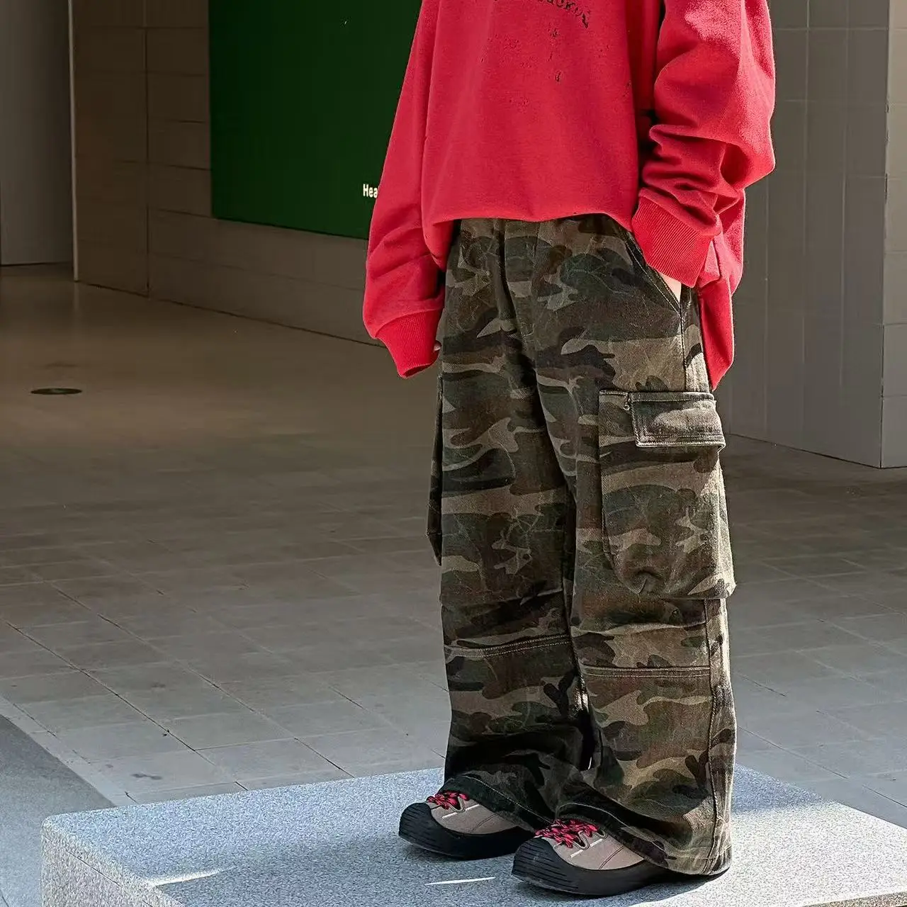 Spring Autumn New Boys Handsome Wide Leg Casual Pants Children Clothing Boys Fashionable All Match Camouflage Cargo Pants
