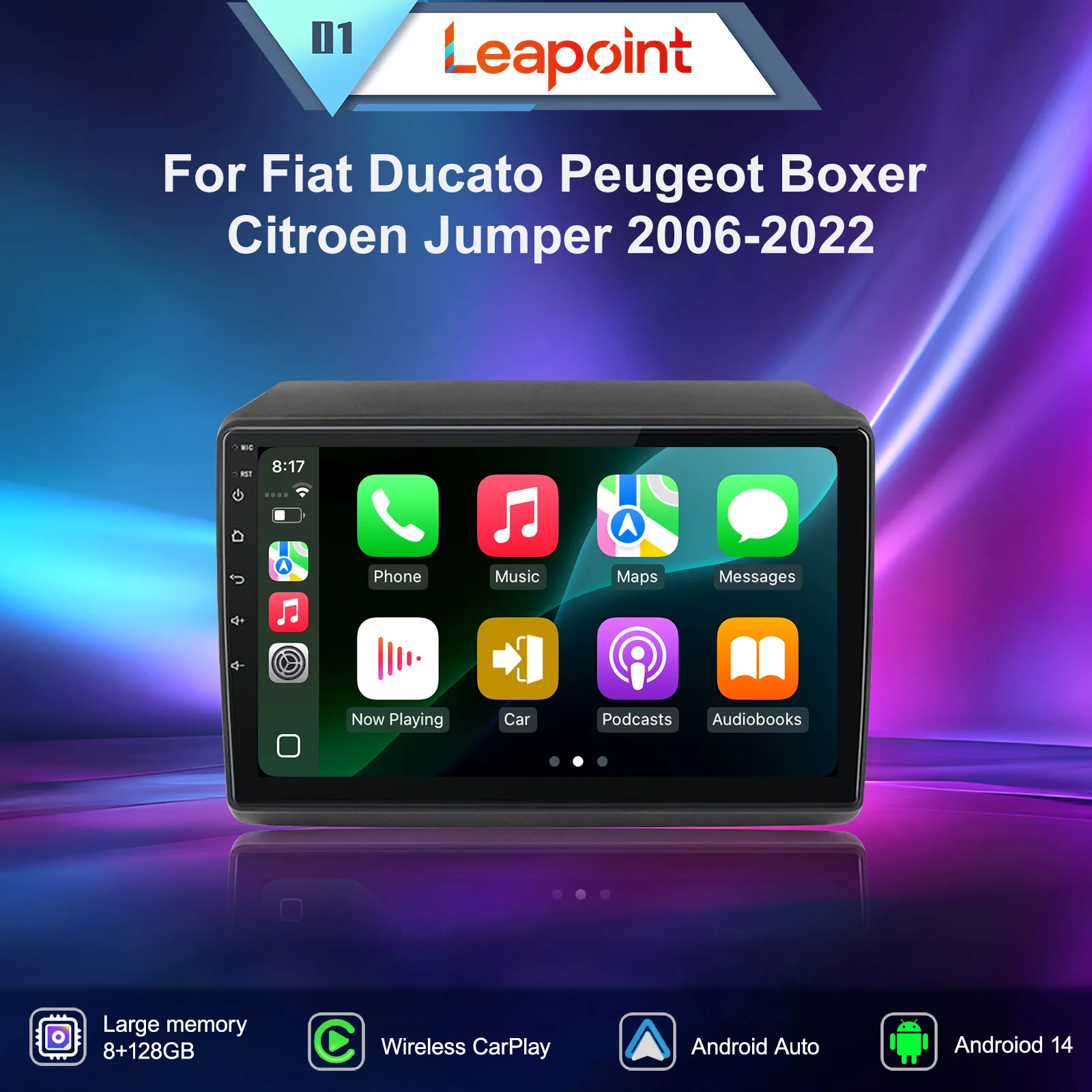 

Leapoint Car Radio For Fiat Ducato Peugeot Boxer Citroen Jumper 2006 -2022 Android 14 Wireless Carplay Multimedia stereo Player