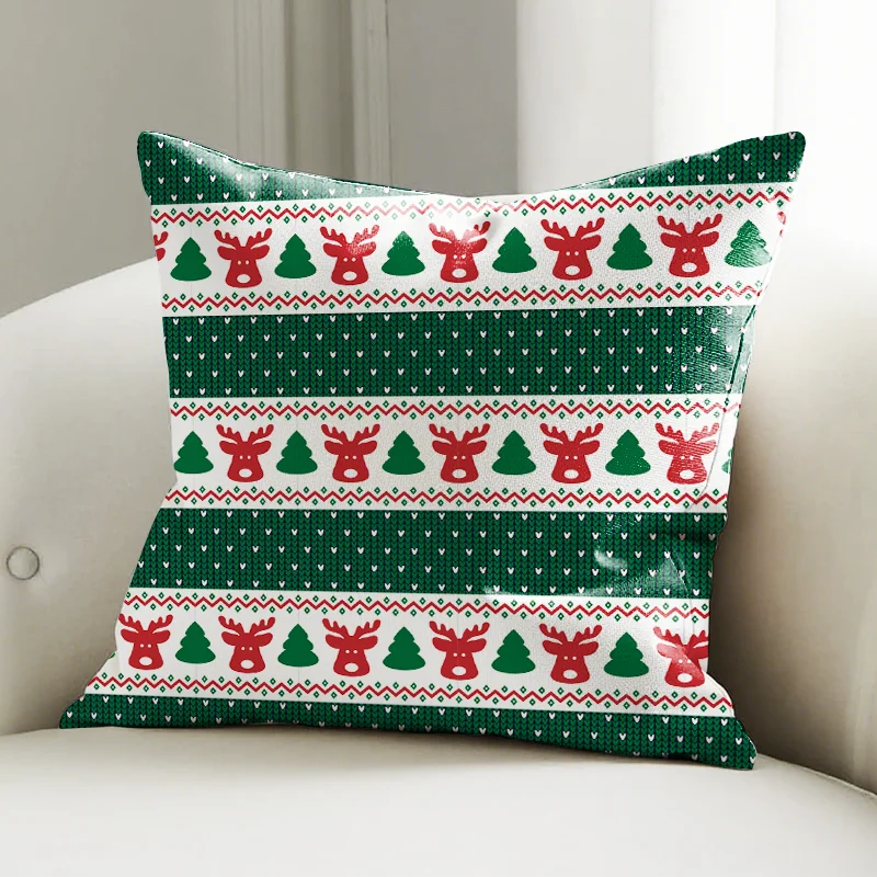 

Reindeer & Tree Christmas Pillow Cover, Festive Stripe Pattern Cushion Case, Holiday Sofa Bedroom Decor