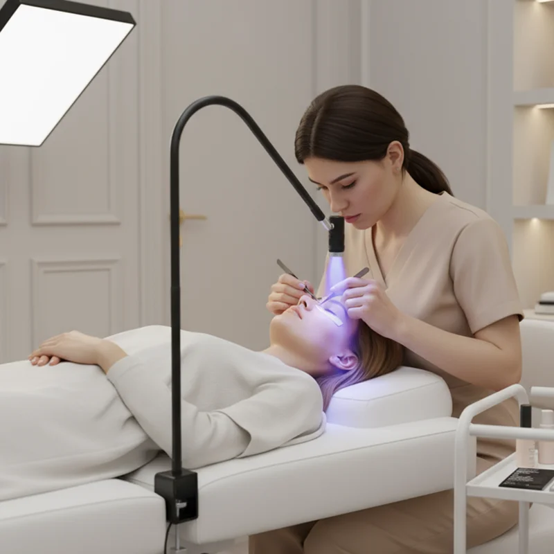 6W LED UV Lashing Light Lamp Adjustable Power Eyelash Extension Dryer with Foot Pedal Fast Drying UV Gel Glue for Beauty Salons