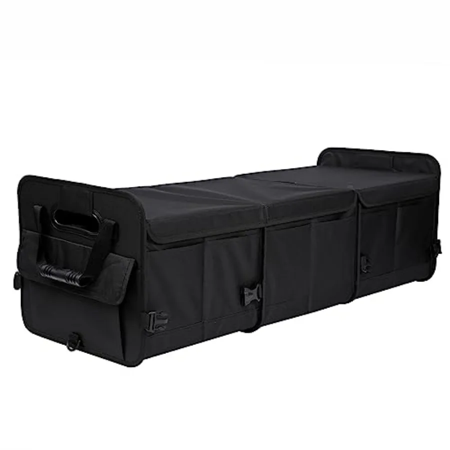 

Car Trunk Organizer with Lid Storage Collapsible Multi Compartment Adjustable Straps for SUV Truck Sedan Black XL