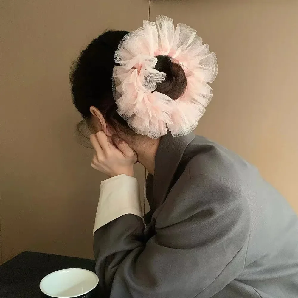 Große Spitzen-Scrunchies für Damen, elastische Haarbänder, Pferdeschwanzhalter, einfarbige Haargummis, Scrunchy-Gummibänder, Damen-Haarringe