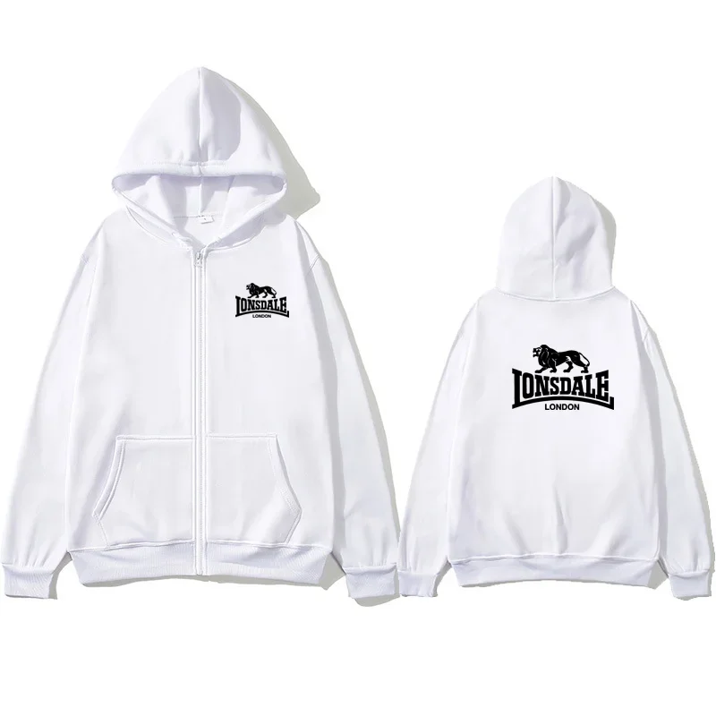 LONSDALE-Sudadera con capucha y cremallera para hombre y mujer, suéter holgado de manga larga con estampado, estilo perezoso, pr