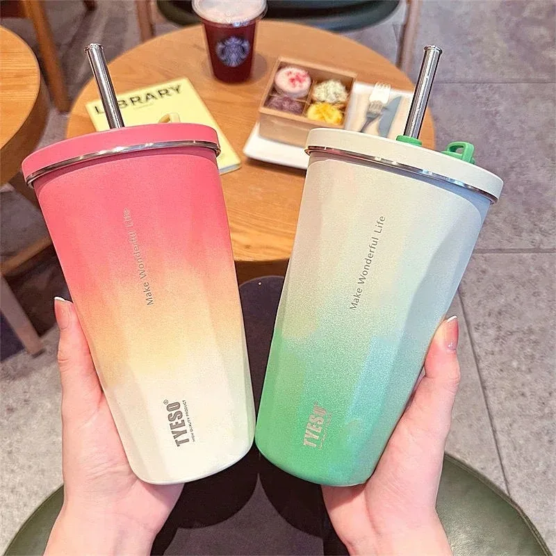 

Tyeso Stainless Steel 600ml Thermos Cup, Vacuum Thermos Flask, Hot Water Bottle, Large-Capacity Portable Car Thermos Cup, Cold D