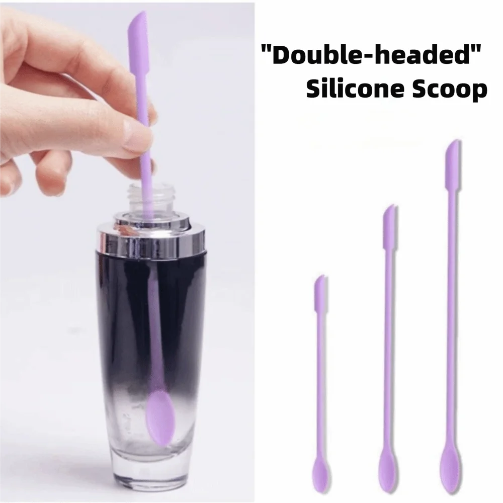 Conjunto de 3 Pincéis de Maquiagem Portáteis de Silicone com Dupla Ponta, Espátula Alongada para Cosméticos e Pincel Macio para Máscara Facial