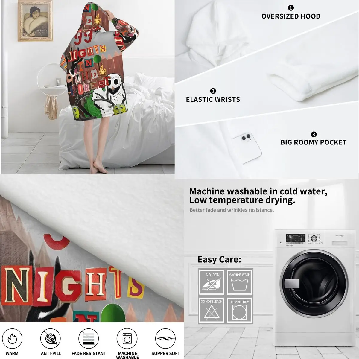 99Nights In The Forests Deken Hoodie Draagbare videogamesdeken Oversize met zak Warme slaapzak Zachte, gezellige onesie