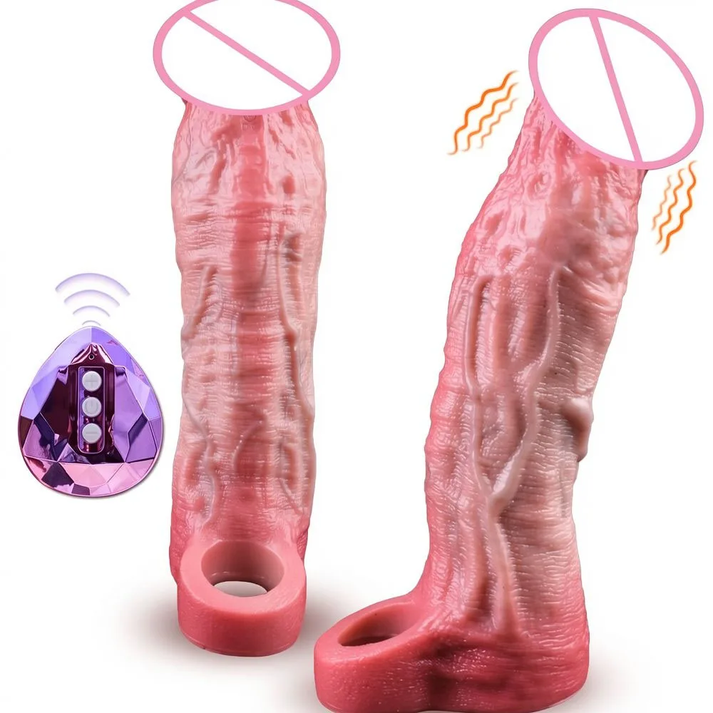SXXY Soft Realistic Wireless Vibration Hollow Penis Sleeve Silicone Lifelike Enlarger G-spot Stimulating Adult Pleasure Toys
