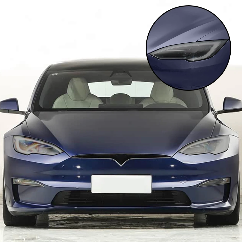 Premium High-Gloss Smoke Black TPU Car Headlight Protection Film for Tesla Model S 2015-2026 Pre-Cut PPF Anti-Scratch Vinyl Kit