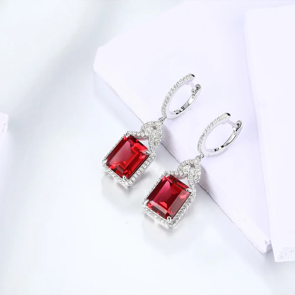 CHARMING Fashion 5.0Ct Created Ruby Sapphire Earring Original 925 Sterling Silver for Women Octagon Cut Daily Party Jewelry Gift