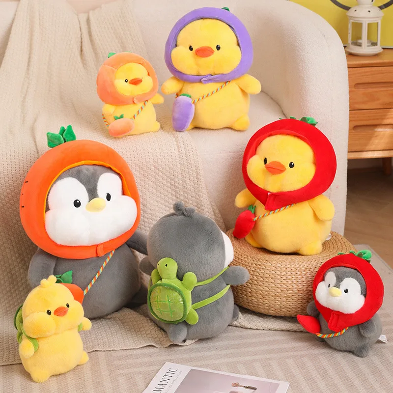 23/35/45cm divertimento creativo cartone animato Cosplay frutta pinguino anatra peluche bambola carota zucca tartaruga anatra gialla peluche decorazioni per la casa