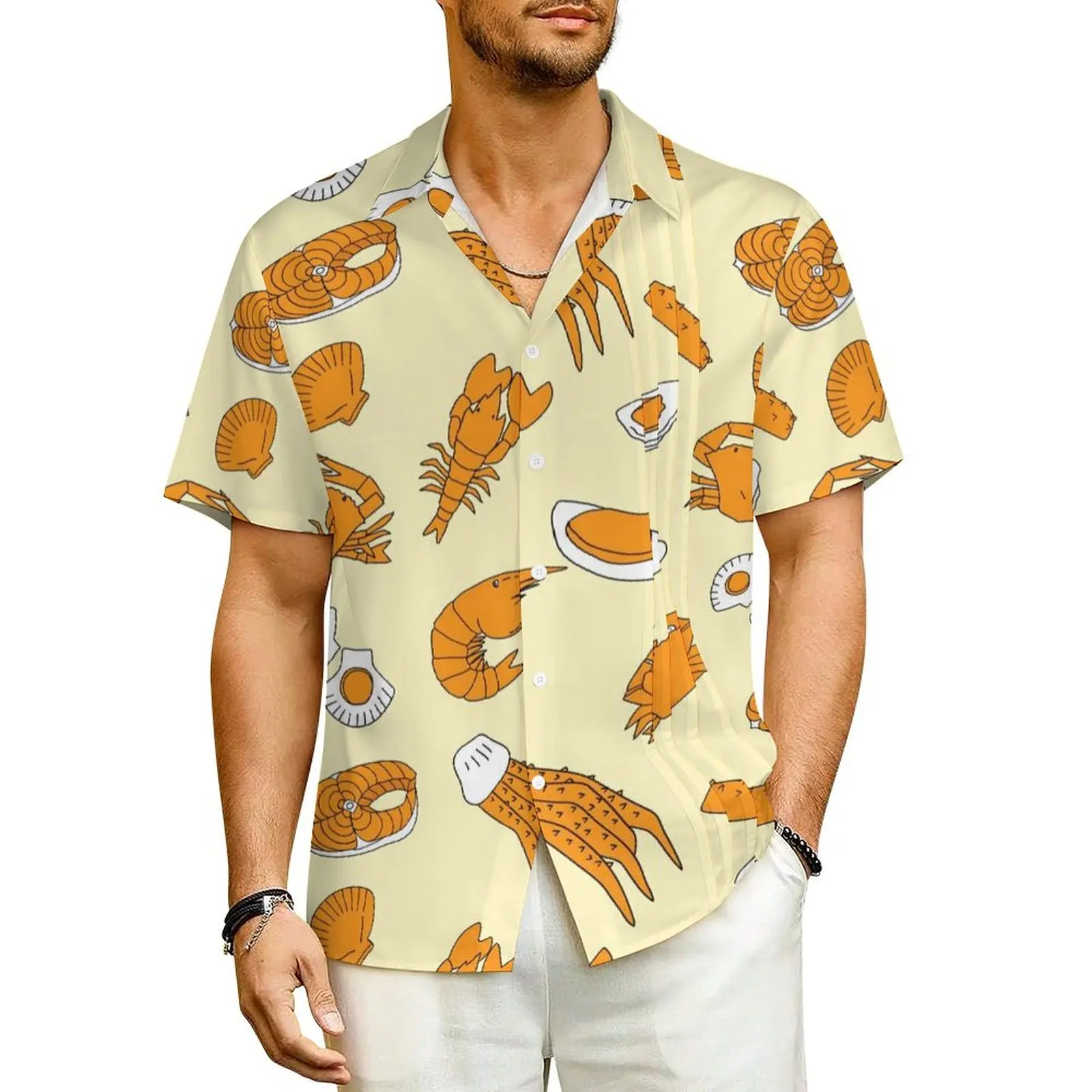 

Lobster Hawaiian Shirt For Man Beach Cartoon Animal Print Casual Shirts Short-Sleeved Streetwear Graphic Loose Oversized Blouses