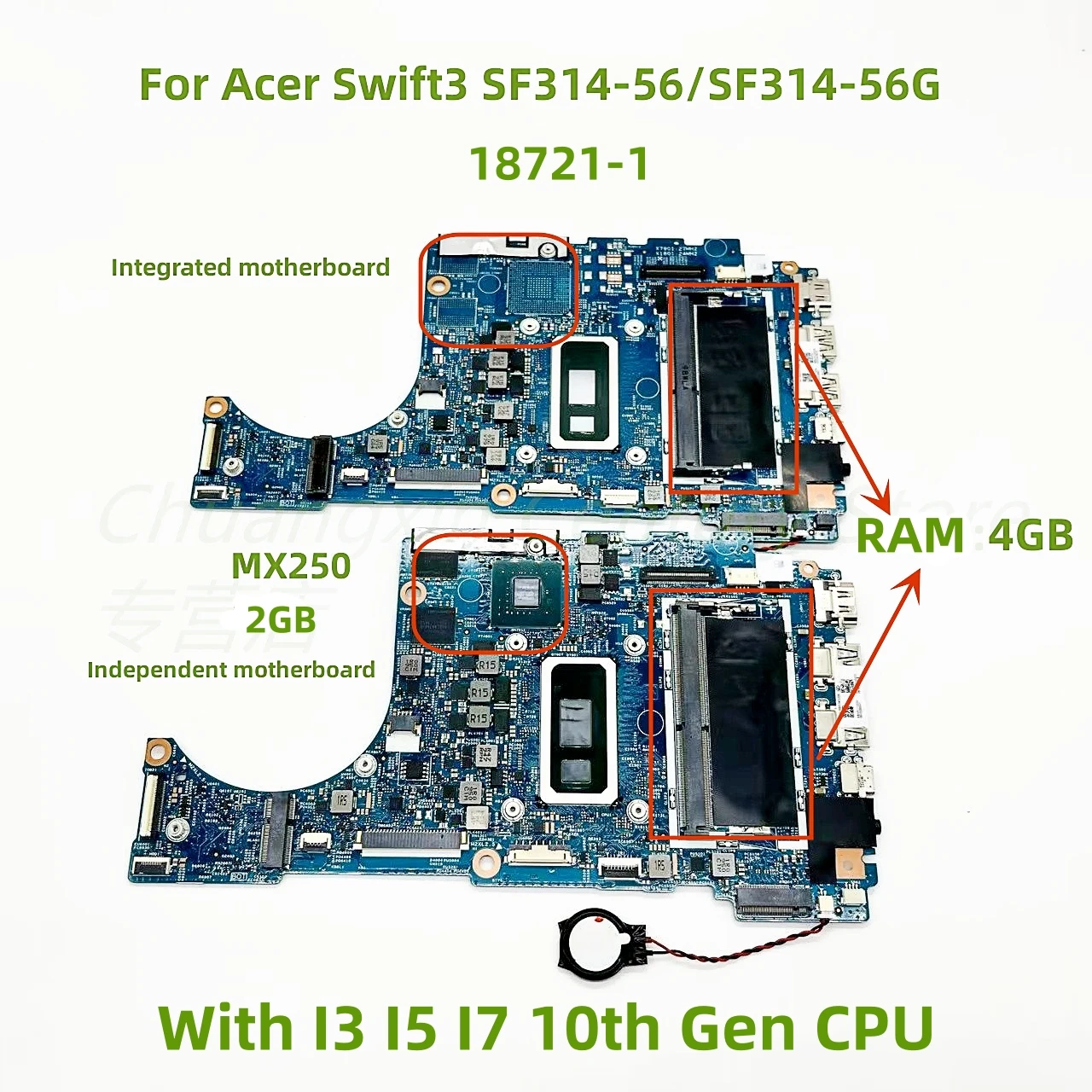 

Suitable for Acer Swift SF314-56 SF314-56G laptop motherboard 18721-1 with I3 I5 I7 8TH/10TH CPU 4GB-RAM 100% Tested Full Work