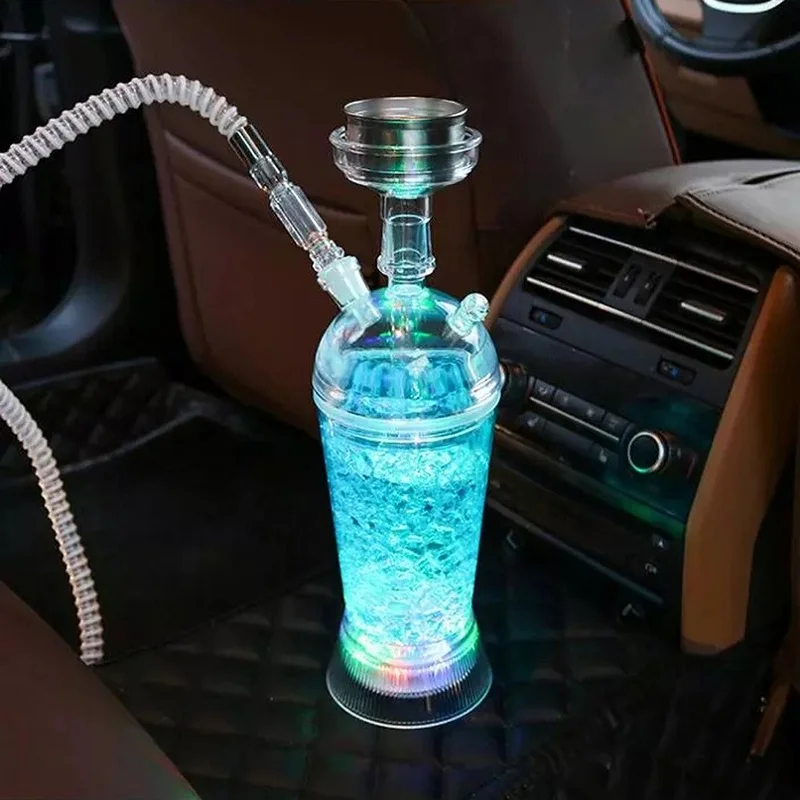 Portable Car Hookah Cup Shisha Set with Colorful LED Light Nargile Complete Outdoor Travel Water Pipe Smoking Accessories Gifts