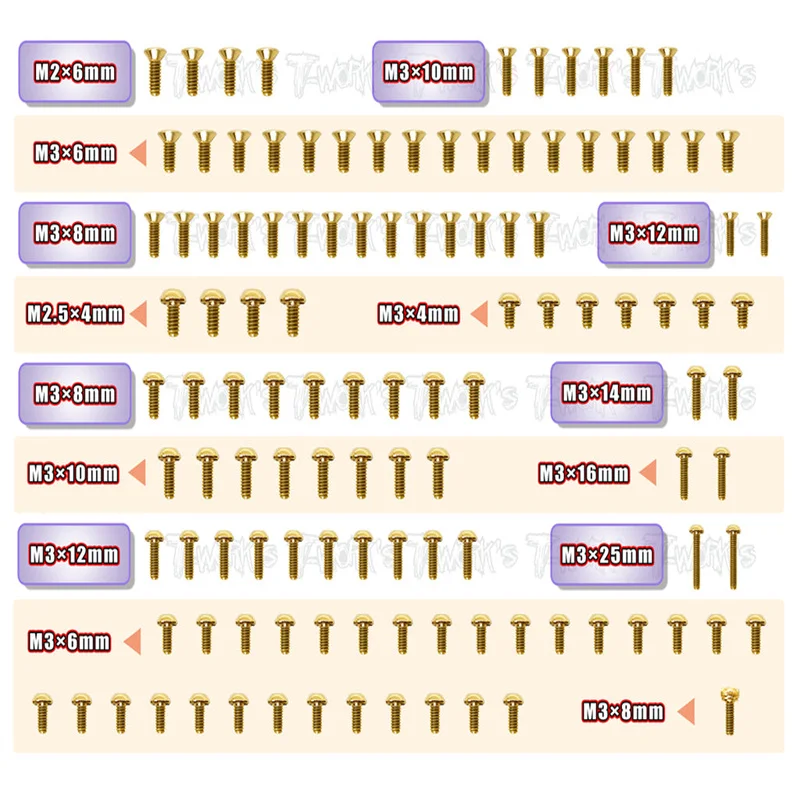 Original T works GSS-MI8 Gold Plated Steel Screw Set 117pcs. ( For Schumacher MI8 )ssional Rc part