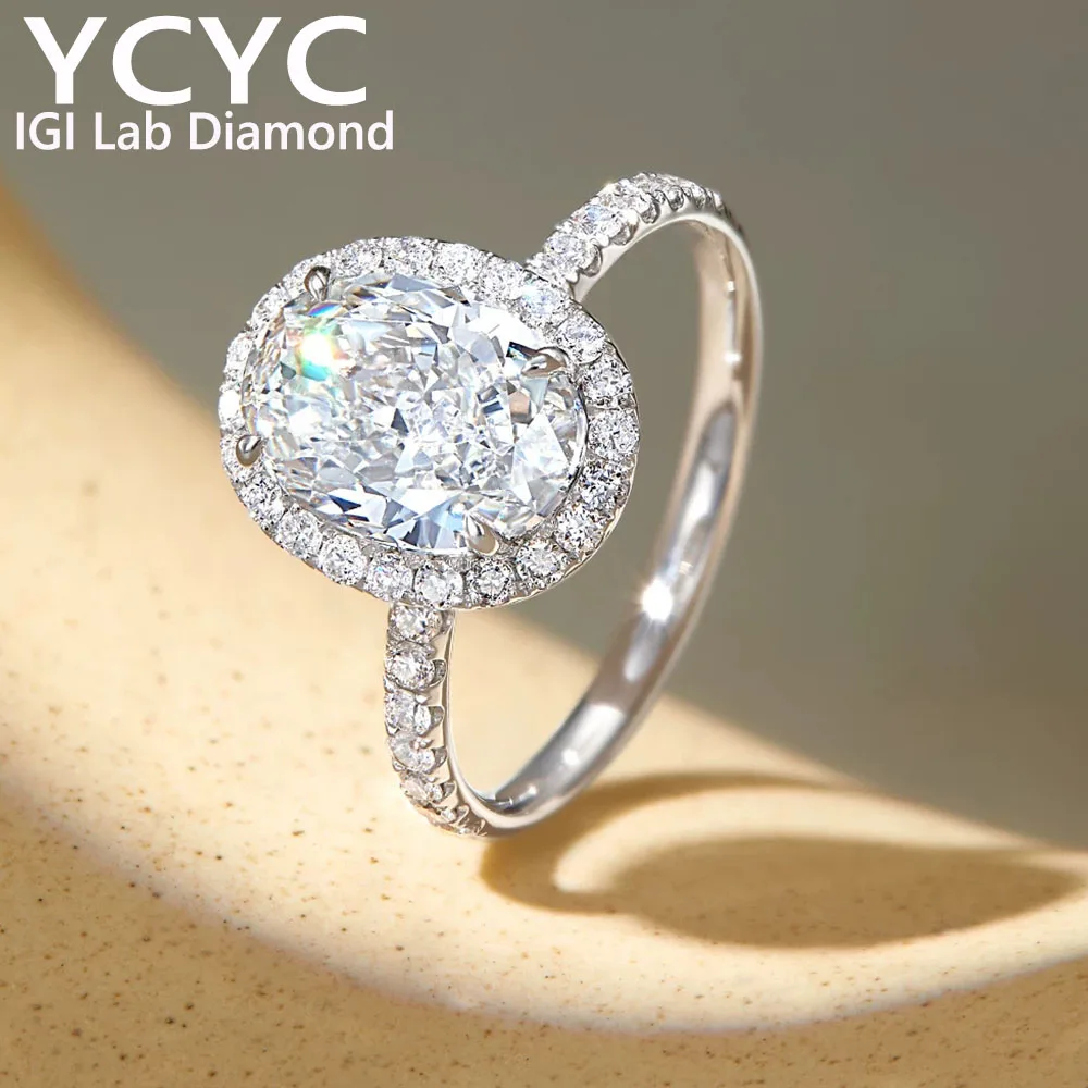 PT950 White gold Ring 1 2 3CT Oval Cut IGI Certified CVD HPHT Lab Grown Diamond DEF VS-VVS Halo Ring  Fine Jewelry For Women