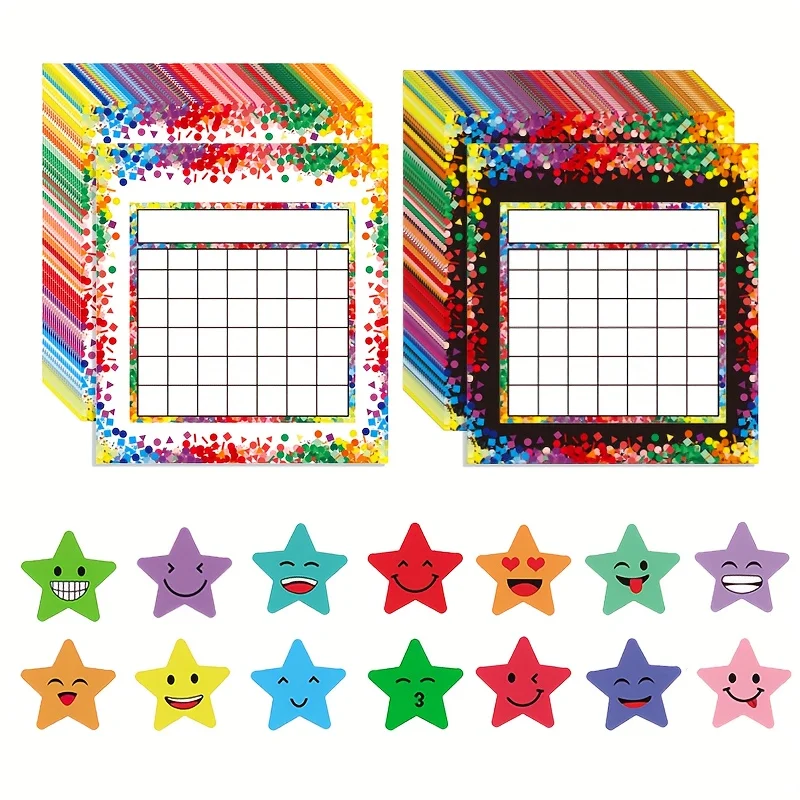 10 sets of classroom reward charts, 2 designs, with 600 star stickers for classroom instruction or home use