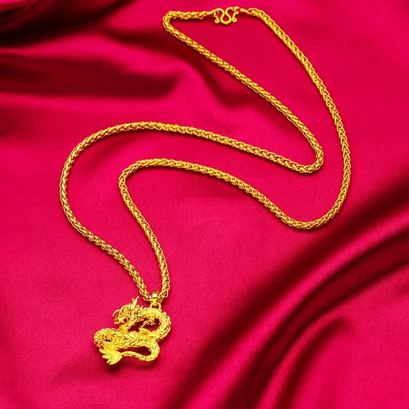 Mens 18K gold necklace Youtiao twist domineering chain dragon pendant AU750 necklace