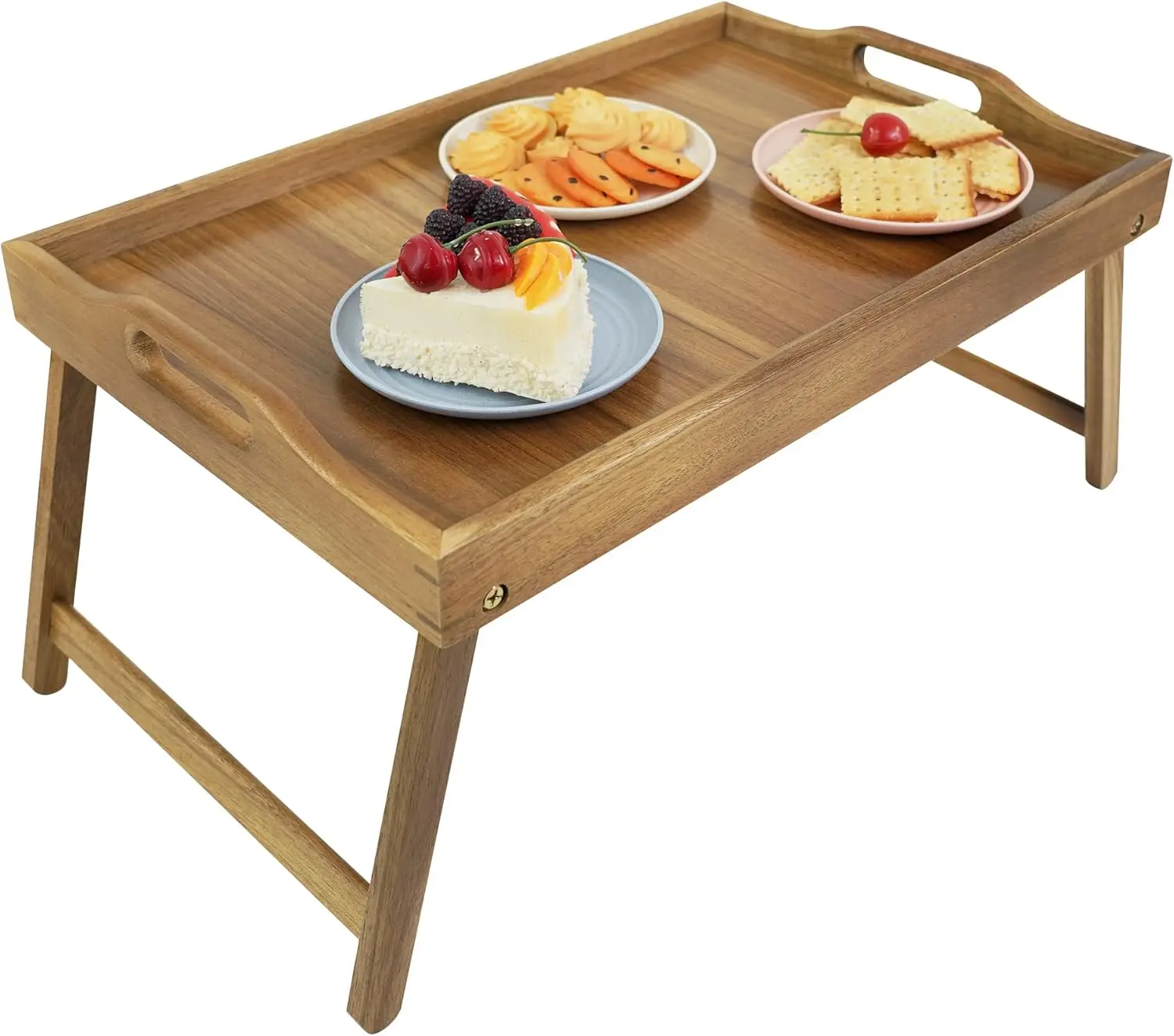 

Foldable Acacia Wood Bed Tray with Large Surface for Eating, Laptop Work, and Breakfast in Bed