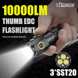 3 F350 LED Mini Flashlight Powerful Type-C Rechargeable 18350 Battery Torch SST20 10000LM Lamp with Tail Magnet Tactical Lantern