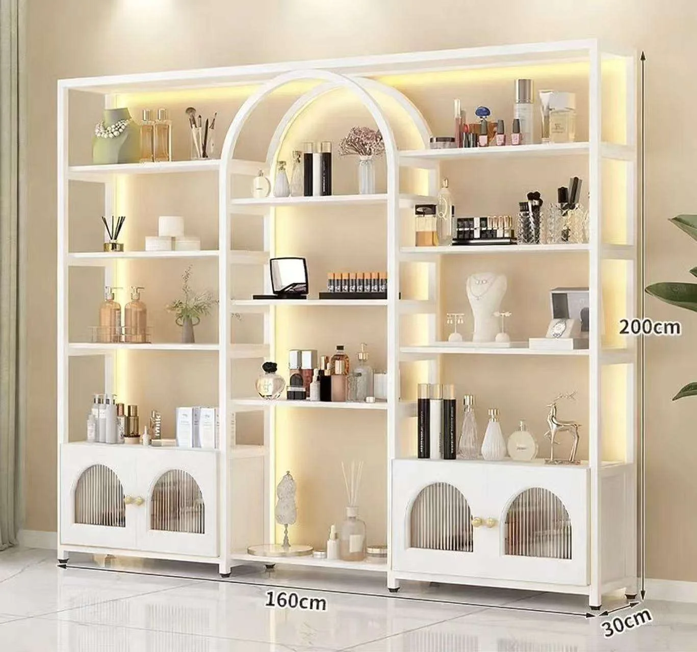 Lighted Multi Layer Display Cabinet For Salon Beauty Parlor Holds Nail Polish Gel Cosmetics Commercial Storage Shelf