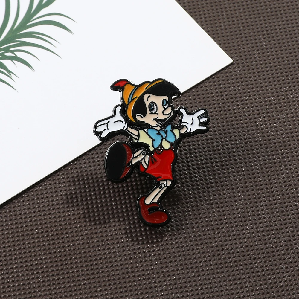 Anime Movie Pinocchio Brooches Cartoon Figure Badge for Backpack Cute Pinocchio Enamel Lapel Pins Accessories