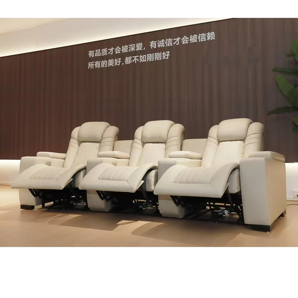 

Luxury Recliner Genuine Leather Sofa Chair for Home Theater, Modern Electric Power Reclining Seat with Footrest and Cup Holders