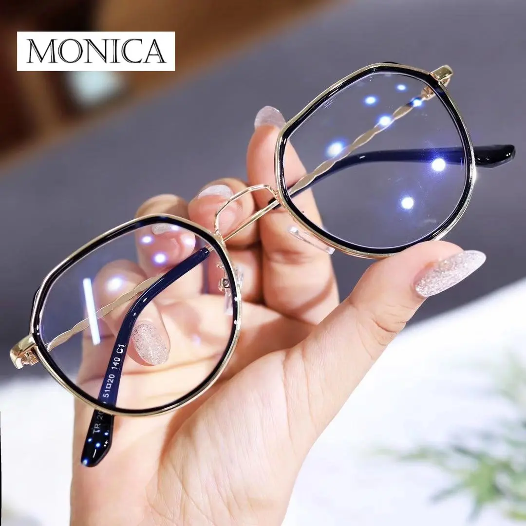 2024 Anti Blue Light Glasses Women Metal Matterial Retro Polygonal Eyeglass Computer Glass Frames Clear Lens gafas  안경테