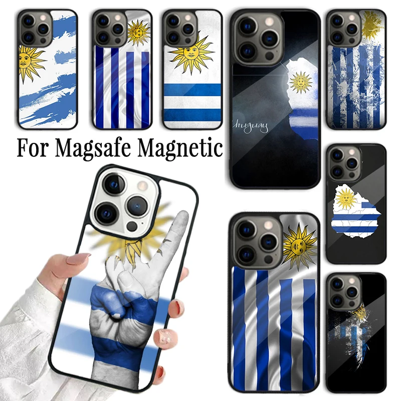 Coque Phone Case For iPhone 16 15 14 13 12 Mini 11 Pro Max Plus Magsafe Magnetic Wireless Charging Cover Uruguay National Flag