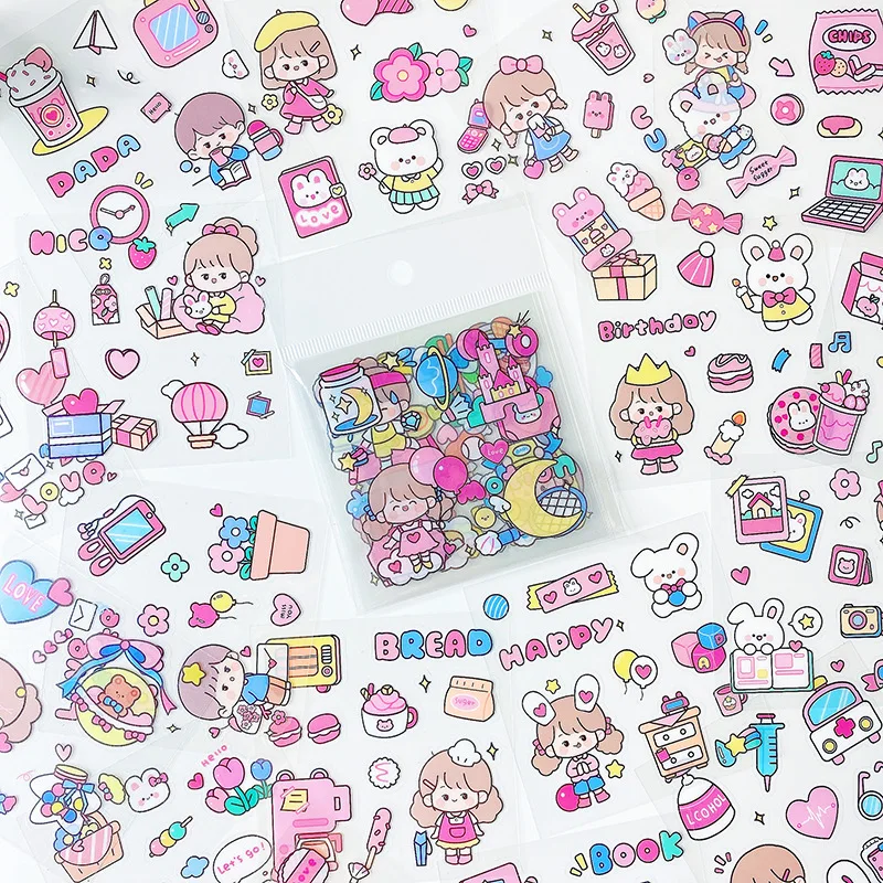 Pegatinas Kawaii de dibujos animados para diario, suministros de arte impermeables, pegatinas decorativas para taza y teléfono, 20 hojas por paquete