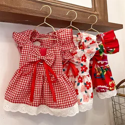 Dog Clothes for Medium Dogs Dog Summer Dress Puppy Floral T Shirt Luxury Bow Dog Plaid Skirts Chihuahua Bichon Girls Dog Costume