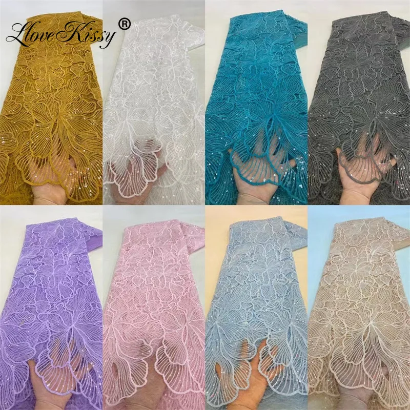 

NEW Multi Color Spot Wholesale Lace Mesh Embroidered Sequin Fabric DIY Sewing Party Wedding Dress Lace Fabric Width 125CM
