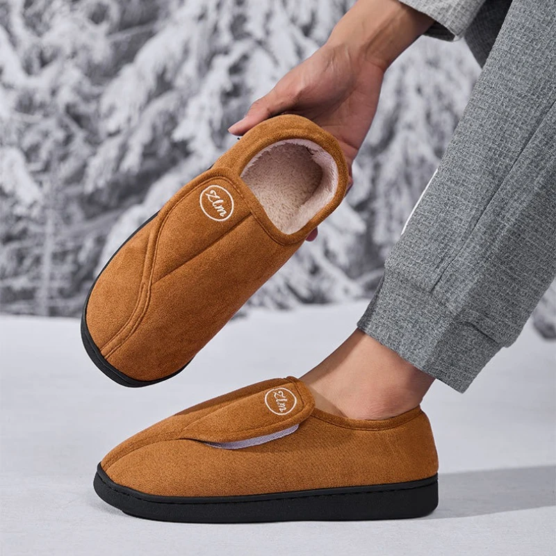 Winter Warm Slippers Women Men, Fur-fur Integration Closed Heel Anti-Slip Furry Shoes, Indoor Home Plush Cotton Slippers