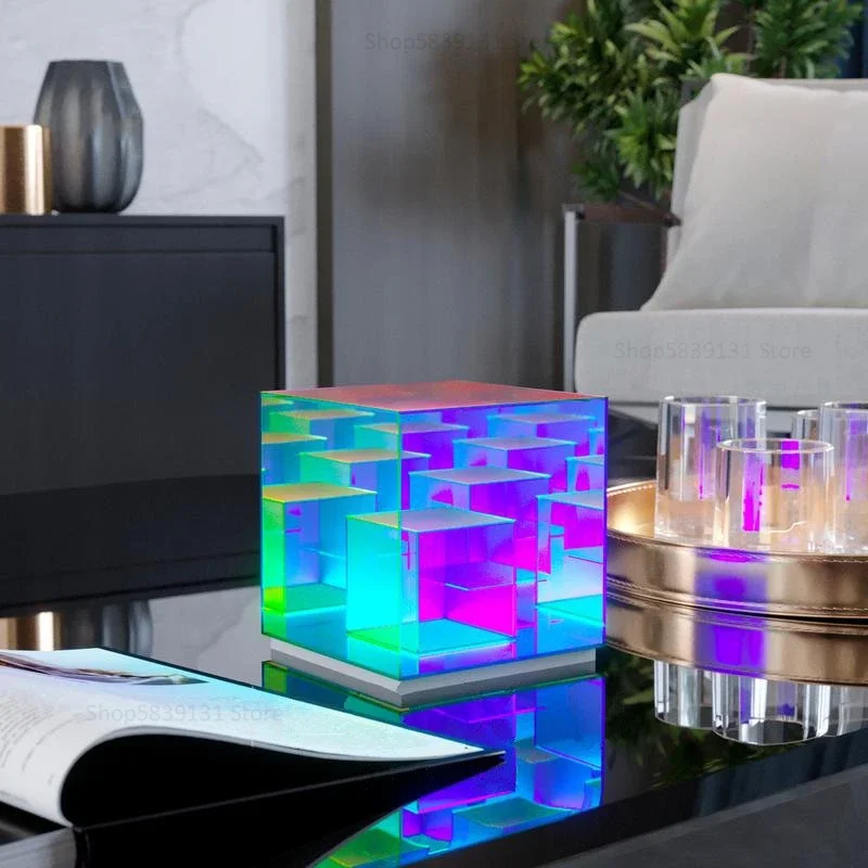 Imagem -03 - Criativo Moderno Pequenas Luzes da Noite Led Cubo Mágico Lâmpada de Acrílico Cubo Led Cor Lâmpadas Mesa Caixa Cubo Mágico Personalizado Luz