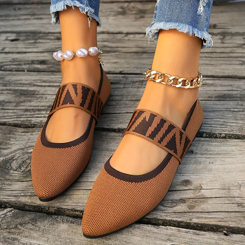 

Женские вязаные дышащие балетки на плоской подошве, повседневные полосатые туфли на эластичной ленте с острым носком, женские лоферы Zapatos Mujer