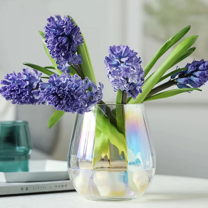 Iridescent  Colorful rainbow vertical pattern transparent glass vase desktop ornaments flower arrangement