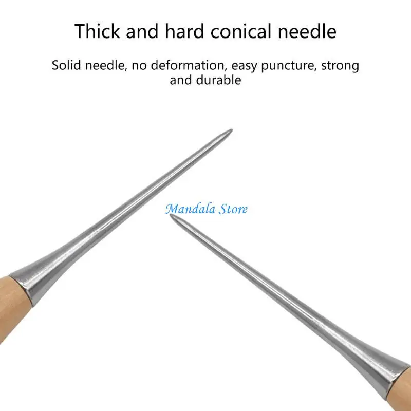 U2JC Convenient Wooden Handle Needle Leatherworking Tool for DIY Leather Projects