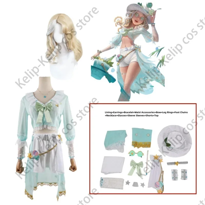 Anime Game Identity Ⅴ Demi Bourbon Barmaid Cosplay Costume Sea Salt Special Tune Wig Uniform Shorts Woman Sexy Lovely Party Suit