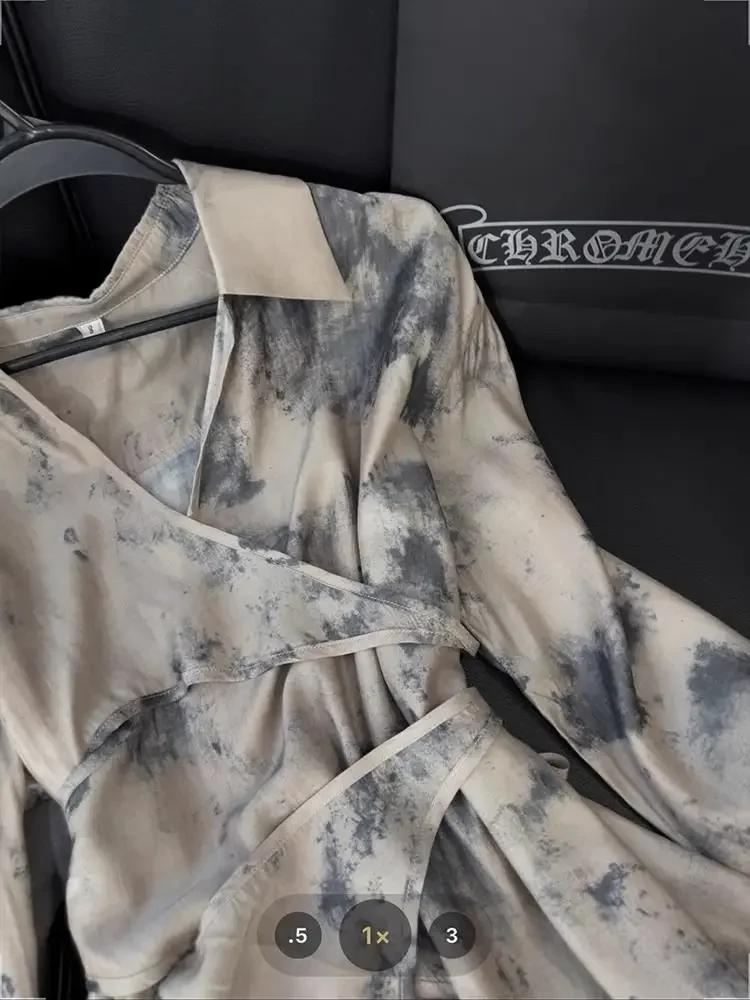 Corbata única otoño nuevo estilo elegante Top teñido con tinta Vintage camisa de mujer de longitud media