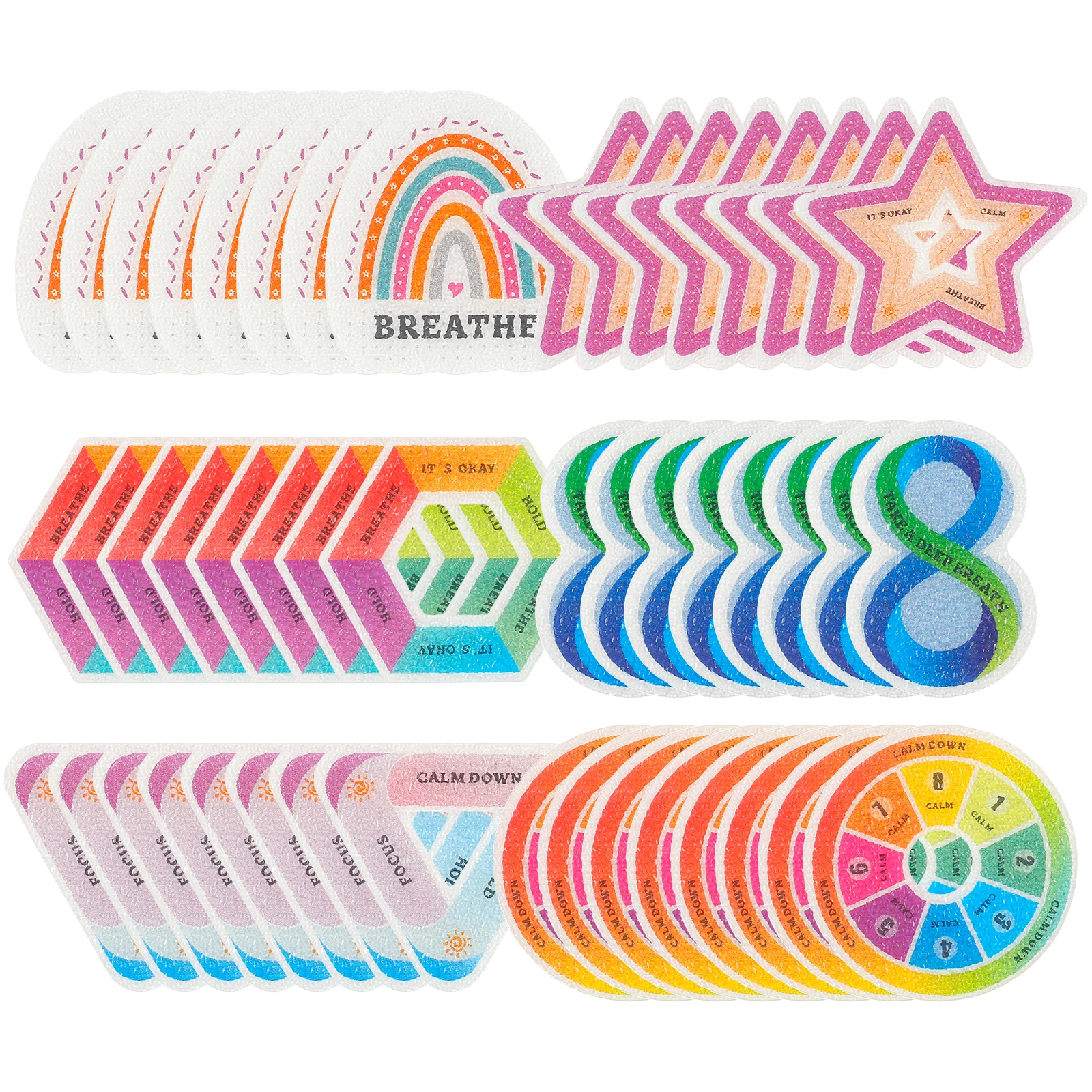 

1/5 sets Calm Stickers Set 6 Styles Tactile Rough Cute Strong Adhesive Backing Anti-Stress Reusable Sensory Calming Stickers